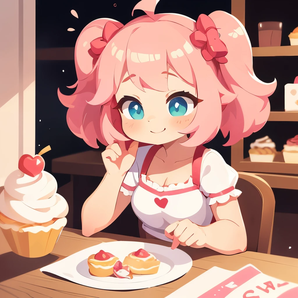 Here's a cute OC for you to consider creating:

**Peppermint "Candy" Jones**

Peppermint "Candy" Jones is the sweet and bubbly girl next door with a serious sweet tooth. With her long, curly pink hair and adorable freckles, Candy is the epitome of sweetness and light.

Candy is an aspiring pastry chef who dreams of one day owning her own bakery. She's always baking up new treats for her friends and family and loves to share her love of baking with anyone who will listen.

Candy is a bit of a hopeless romantic and loves to read romance novels in her spare time. She's a daydreamer and often gets lost in her own little world, but she always has a smile on her face and a kind word for everyone she meets.

Candy is the perfect blend of cute and sweet, with a heart of gold and a contagious smile. Whether she's whipping up a batch of cupcakes or daydreaming about her Prince Charming, Candy is sure to leave a lasting impression on anyone who meets her. 💖🍰