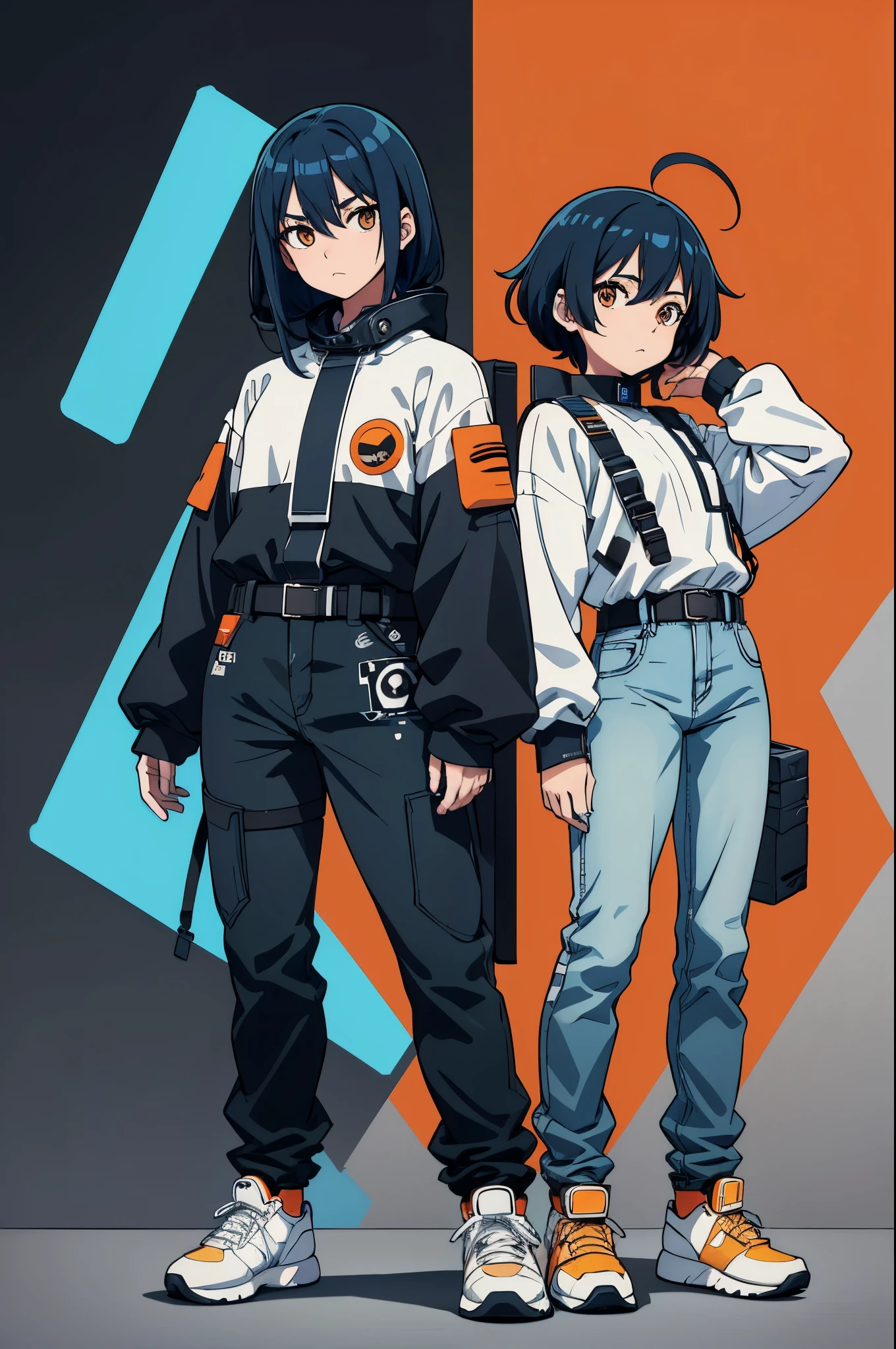 Two anime characters standing next to each other in front of a wall -  SeaArt AI