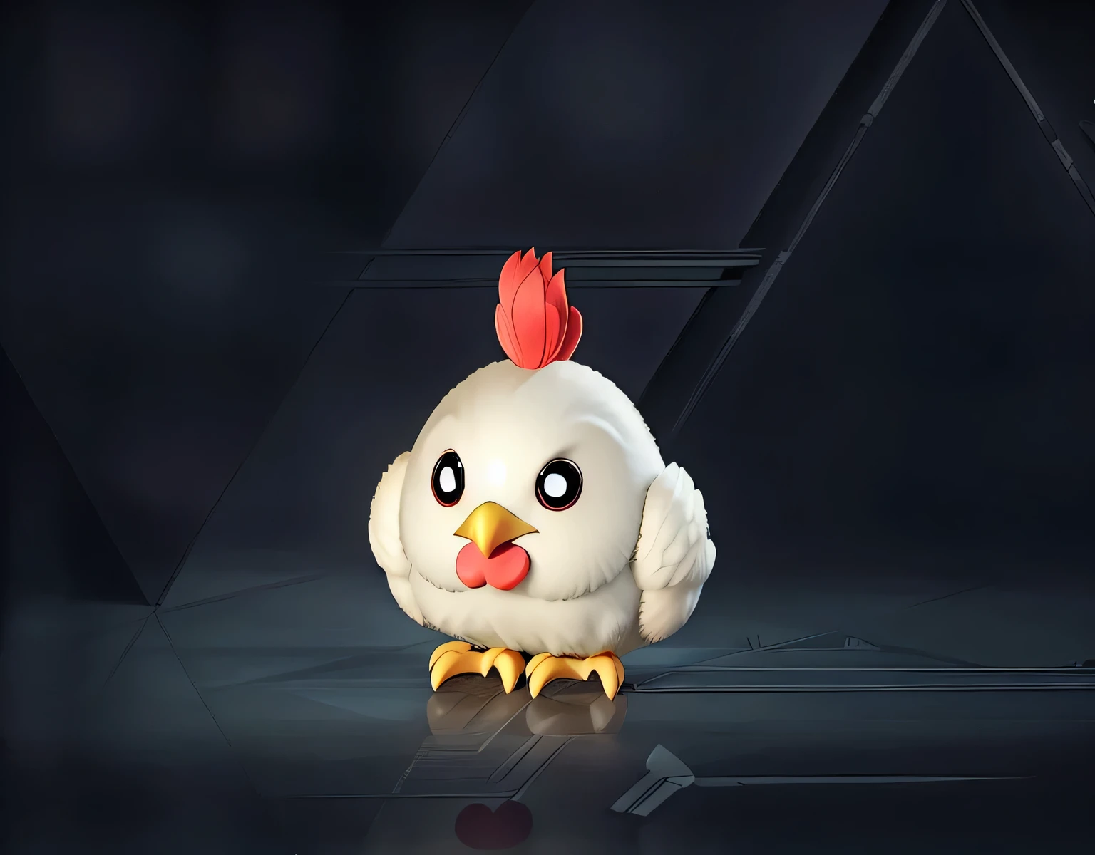 round chicken, detailed feathers, big round eyes