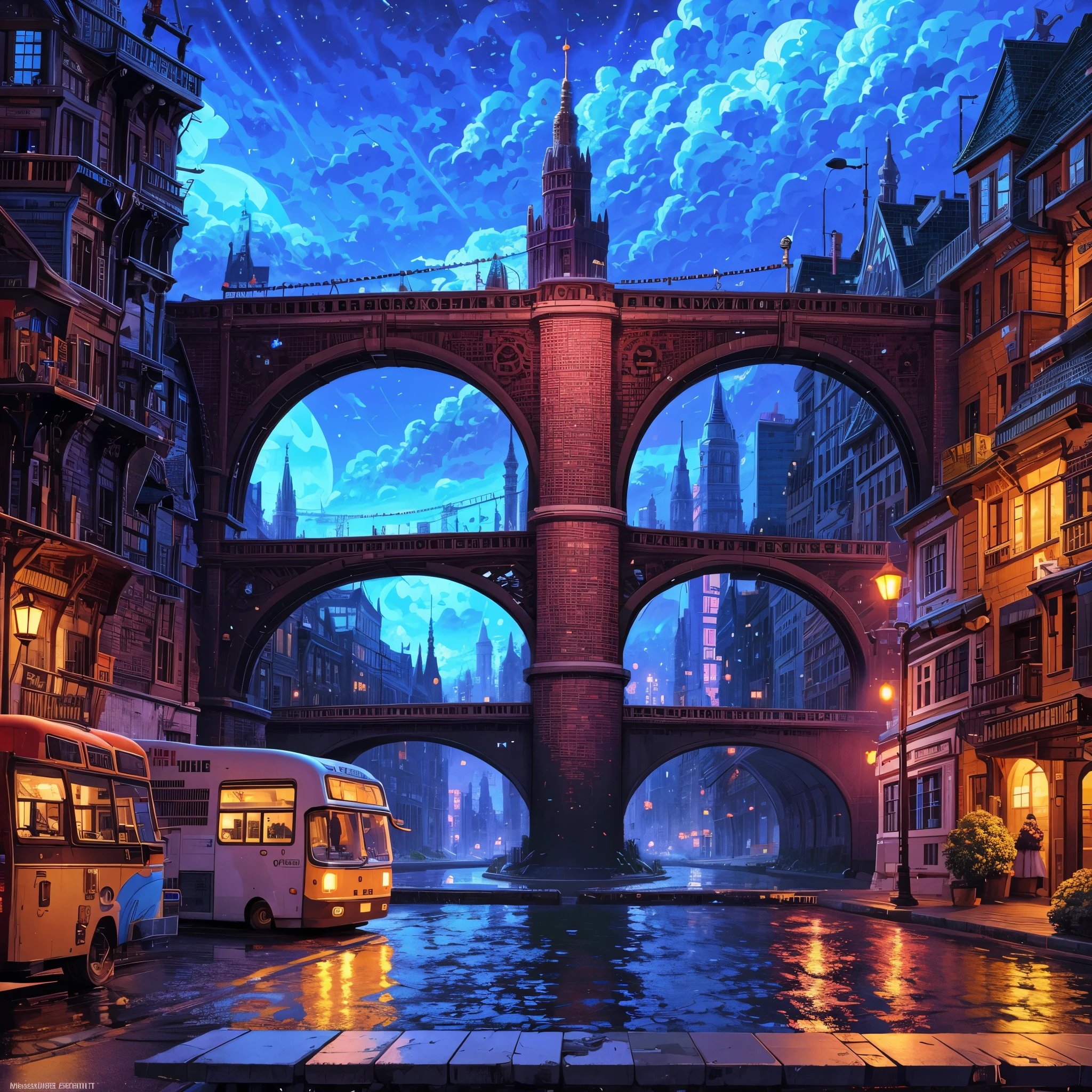 (beste Qualität,4k,8k,highres,Meisterwerk:1.2),pixel art,Straße,Stadtlicht,Brücke