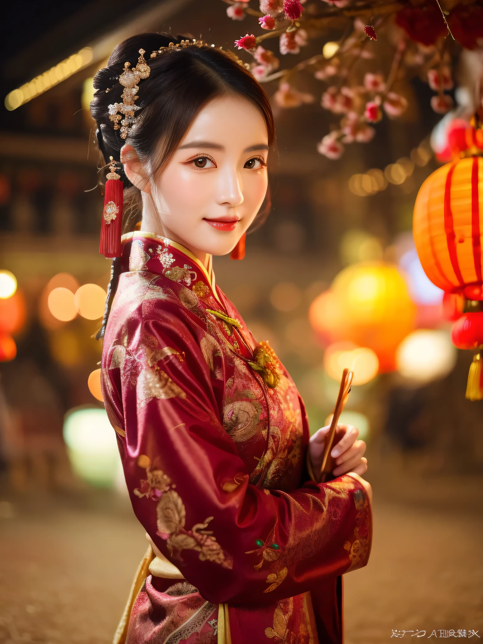 伝統的な中国の衣装を身にまとった美しい女性の魅力的なシーンを捉えた高解像度の写真を作成します。, 完璧な肌と健康的な顔色で輝く美しさ. 写真は優雅さと気品を感じさせるものでなければならない, 高いシャープネスで細部を強調. 自然光を活用して柔らかく優しい色調を作りましょう, チャイナタウンの旧正月のお祭りの魅惑的な雰囲気を捉える. 街灯のほのかな光と夕暮れの暖かな光が織りなす穏やかな雰囲気を演出します。. この写真は35mmフィルムで撮影されました, 中国の旧正月の文化的な祝賀と楽しい精神を強調することを目的としている, 夜景, ナイトライフ, 夜のポートレート, 女の子, 古代中国の衣装, 全身, クリアな顔, 傑作, 超詳細, 壮大な構成, ウルトラHD, 高品質, 非常に詳細な, 公式アート, ユニフォーム 8k 壁紙, 超詳細, 32k -- v 6,
