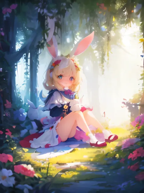 (highest quality,masterpiece,16K or 8K,Super detailed),white background, blondhair kemono,girl,(long droopy rabbit ears),rabbit'...
