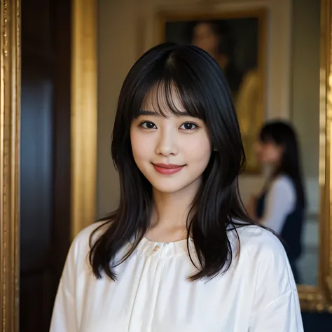 The background is a painting by Renoir、The background is a beautiful painting、beautiful girl、detailed face、anatomically accurate...