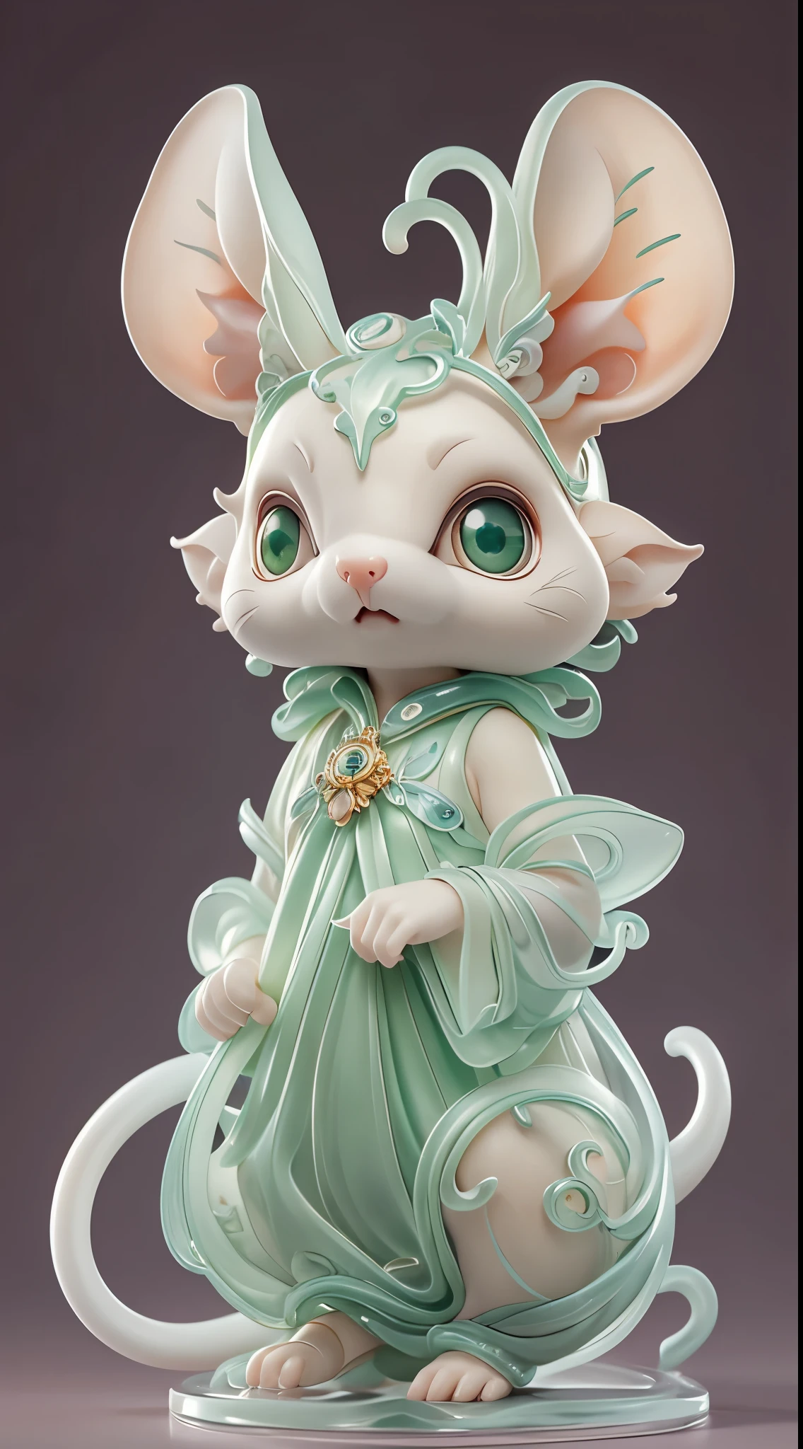 The shape of a rat，The background is clean，Dreamy colors，Transparent statue，florals，Big eyes，green color，Serious expressions，((rat big ear))，Clear eyes，tmasterpiece，（best qualtiy：1.3），A rat，full body