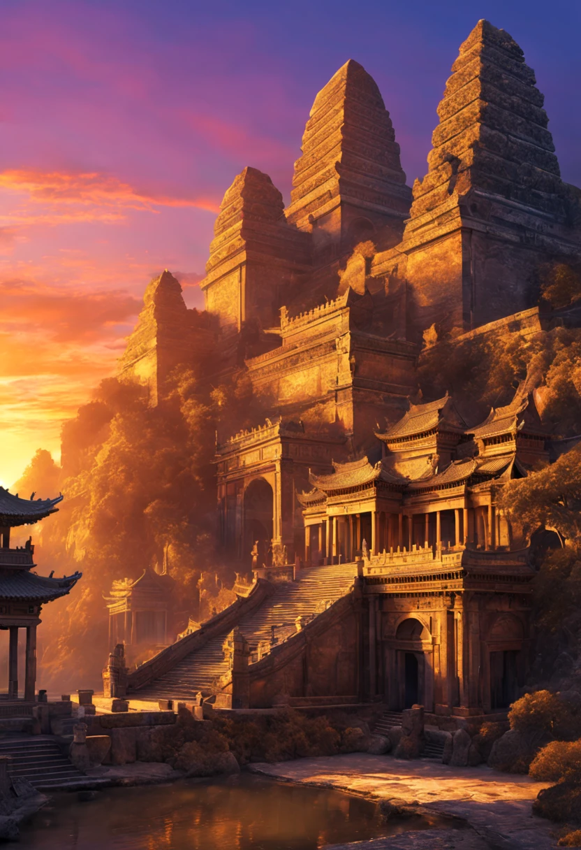    Subtle beauty: the ancient city under the sunset reveals architectural details，Close-up of ancient city sculpture artwork，Highly detailed digital art that gives you a deeper appreciation for the beauty of the ancient city， Fantasy art master&#39;s works are super detailed、Exquisite and beautiful、masterpiece、Quality content is very detailed