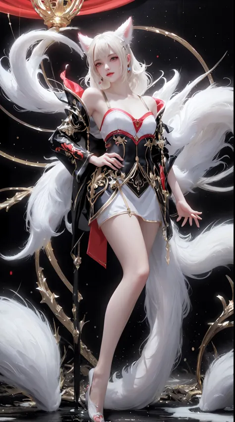 Ahri_Cosplay, White Tails, Black long hair, yellow eyes, ((yushuxin,1girl,solo)),(((Miss))), (((better quality))), (((masterpiec...