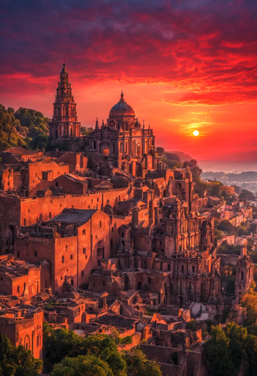  
       Cultural Heritage A great scene at sunset. The ancient city and the ancient church. The color of dusk. The sunset dyes ...