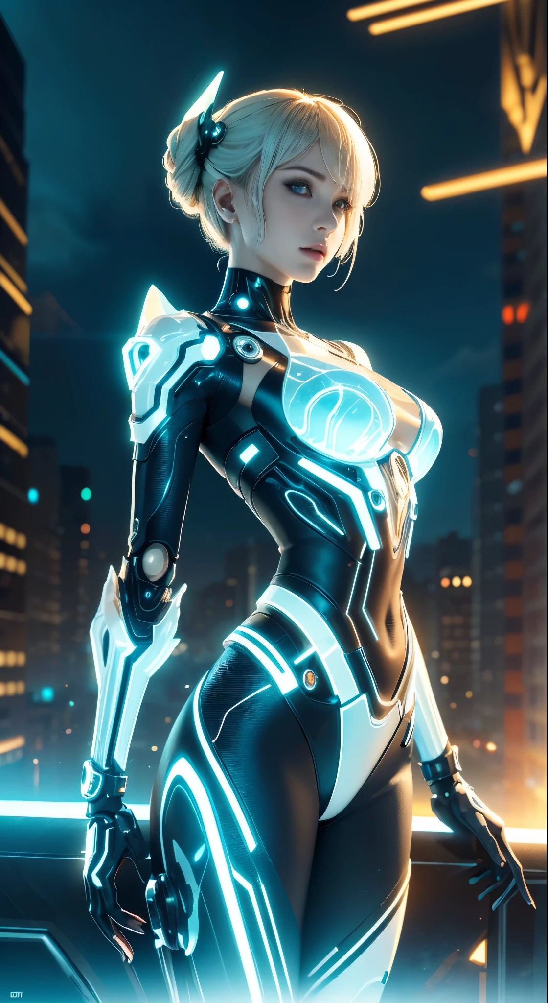 Translucent ethereal mechanical girl，Futuristic girl，Mechanical joints，futuristic urban background，ModelShoot style, (Extremely detailed Cg Unity 8K wallpaper), The beauty of abstract stylization,，surrealism, 8K, Super detail, Best quality, Award-Awarded, Anatomically correct, 16k, Super detail