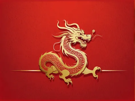 Sketch style, Simple golden negative space on Chinese red background, Happy laughter and cuteness, The dynamic movement of a minimalist Chinese dragon taking long strides, and a thin golden line in English "Marine art" Width,
flat, vector, clip art, Greg S...