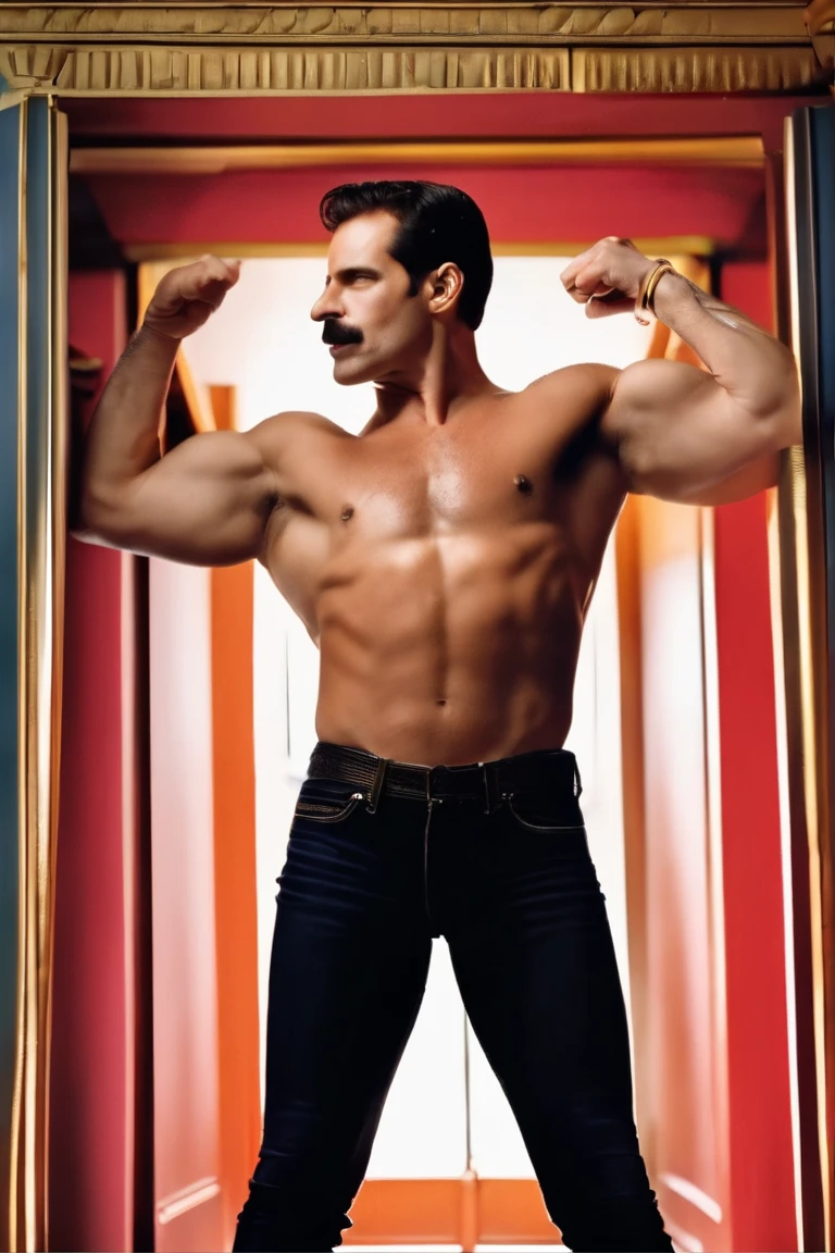 Muscular Freddie Mercury in Jeans on Steroids on Gay Magazine Cover massive  cock - SeaArt AI