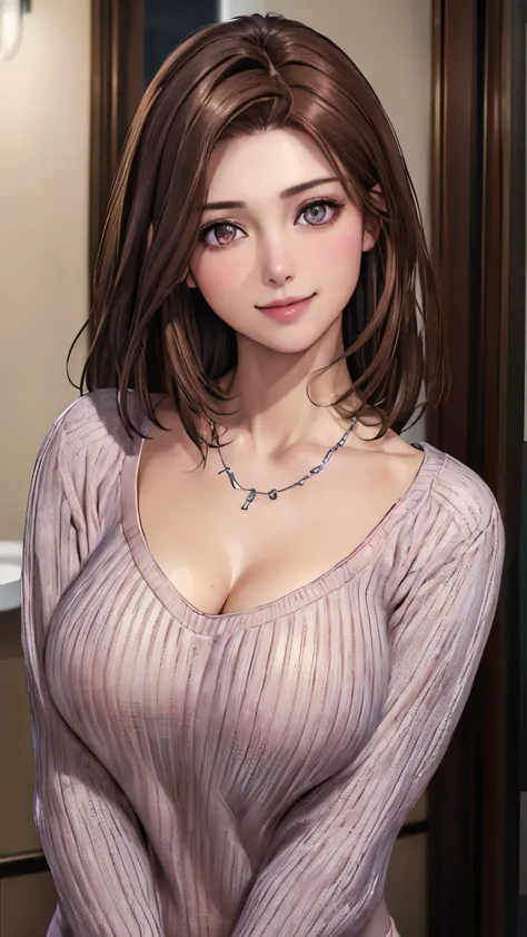 ((night、realistic light、highest quality、8k、masterpiece: 1.3))、1 girl、slim beauty: 1.4、(brown hair、medium breasts: 1.3)、pink long...