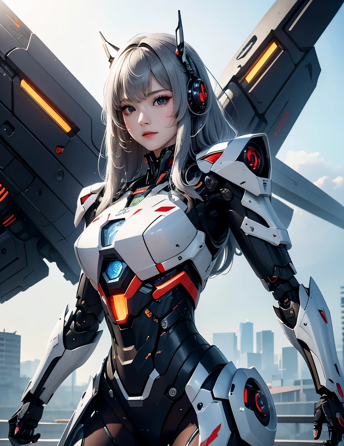 Super detailed, advanced details, high quality, 最high quality, High resolution, 1080P, hard disk, beautiful,(War Machine),beautifulサイボーグの女性,Mecha cyborg girl,battle mode,Mecha body girl,彼女は未来的なWar Machineのメカを身に着けています,full body shot