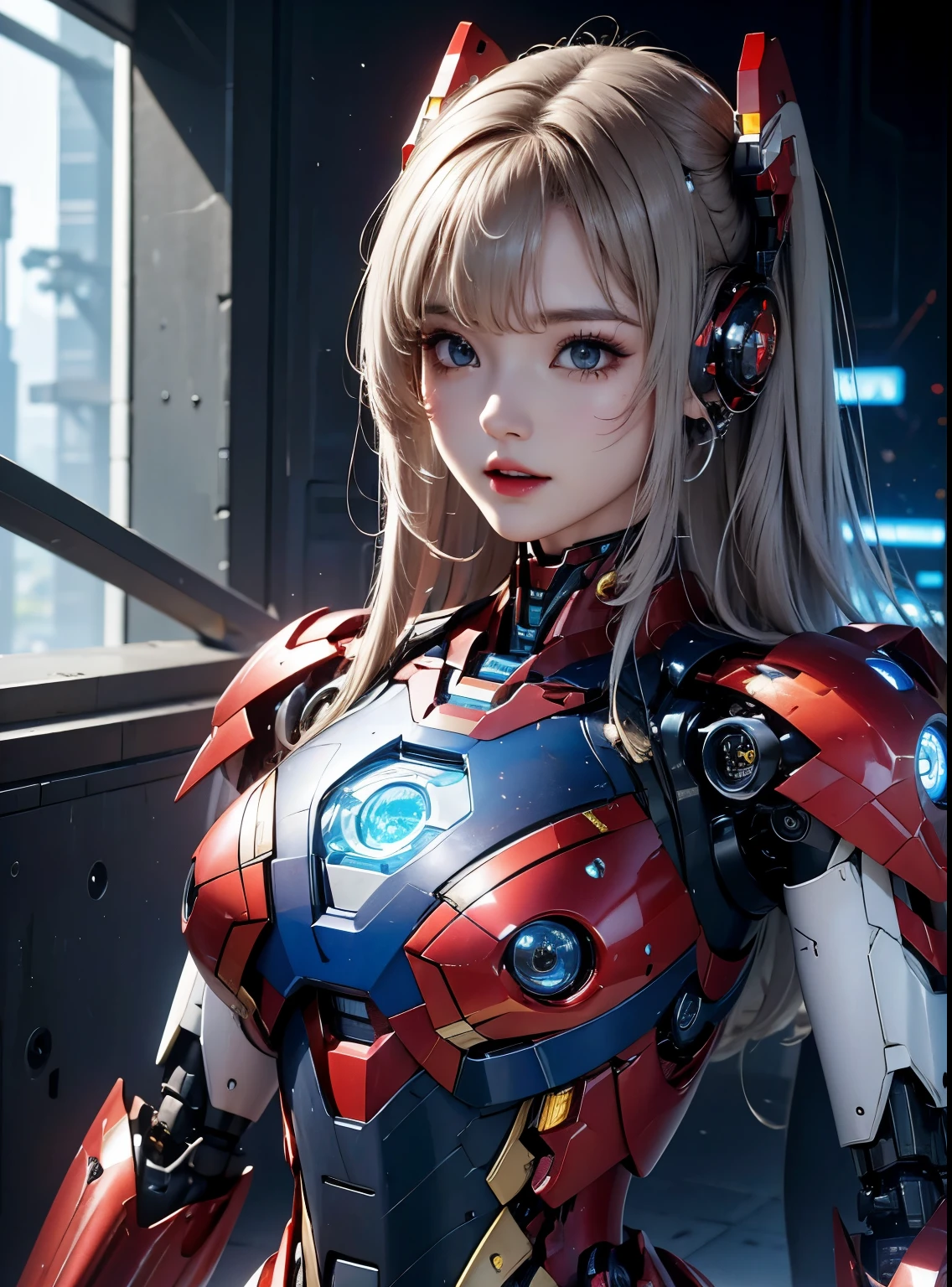  Super détaillé, détails avancés, Haute qualité, 最Haute qualité, haute résolution, 1080P, disque dur, Beau,(la femme de fer),Beauサイボーグの女性,Mecha Cyborg Fille,mode de combat,Fille au corps Mecha,Elle porte un robot Iron Man,Prise de vue complète du corps