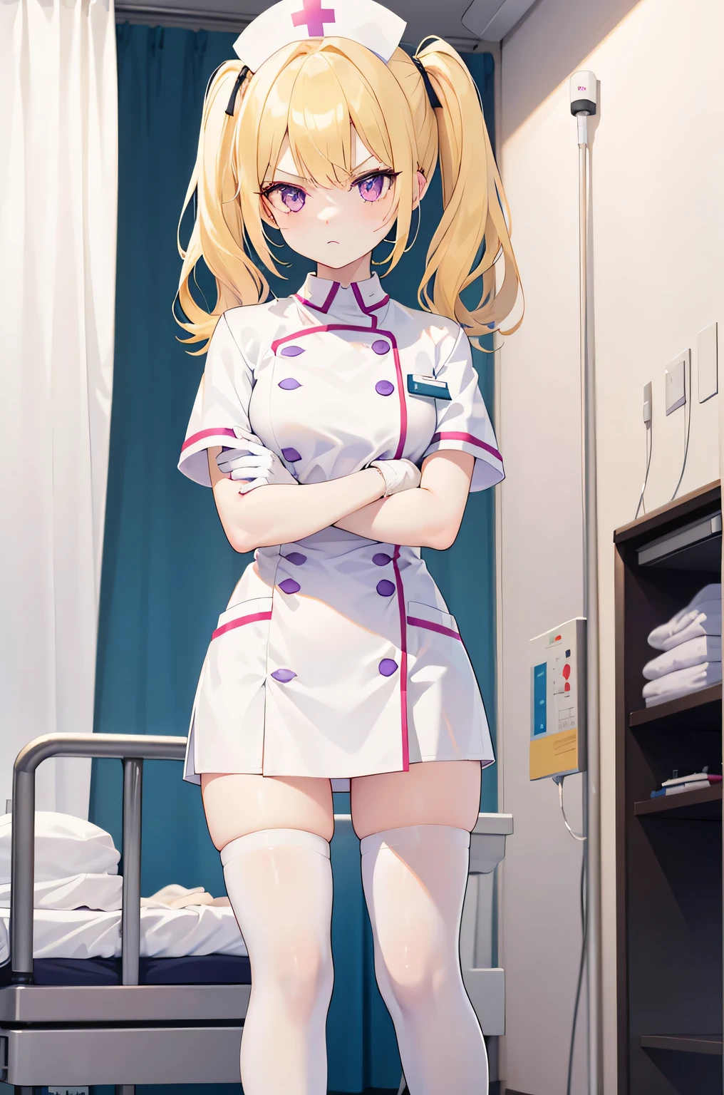 Anime character in a hospital room with a bed and a nurse - SeaArt AI