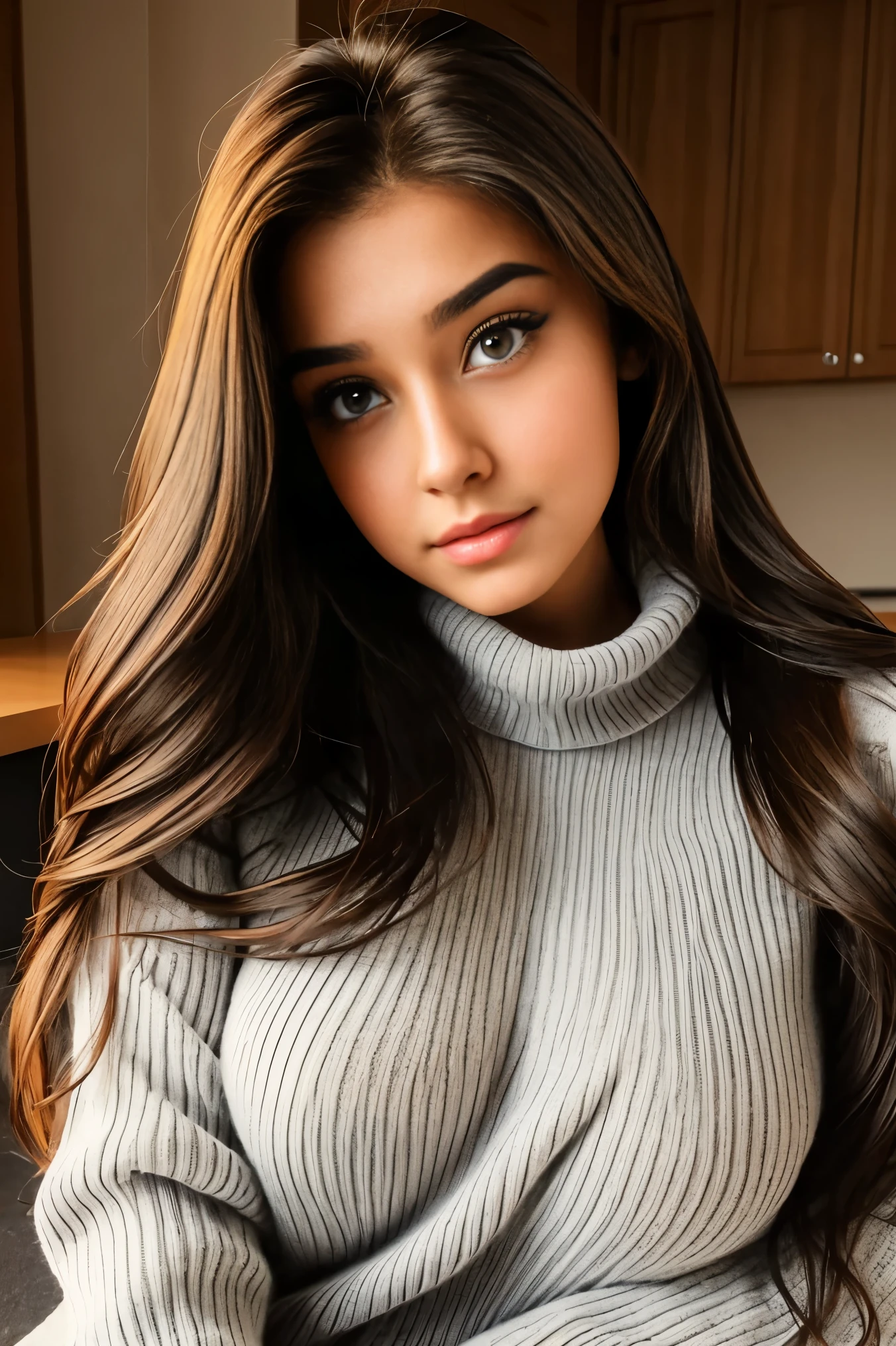 Girl 17 years old beautiful Big breasts sweater with a large