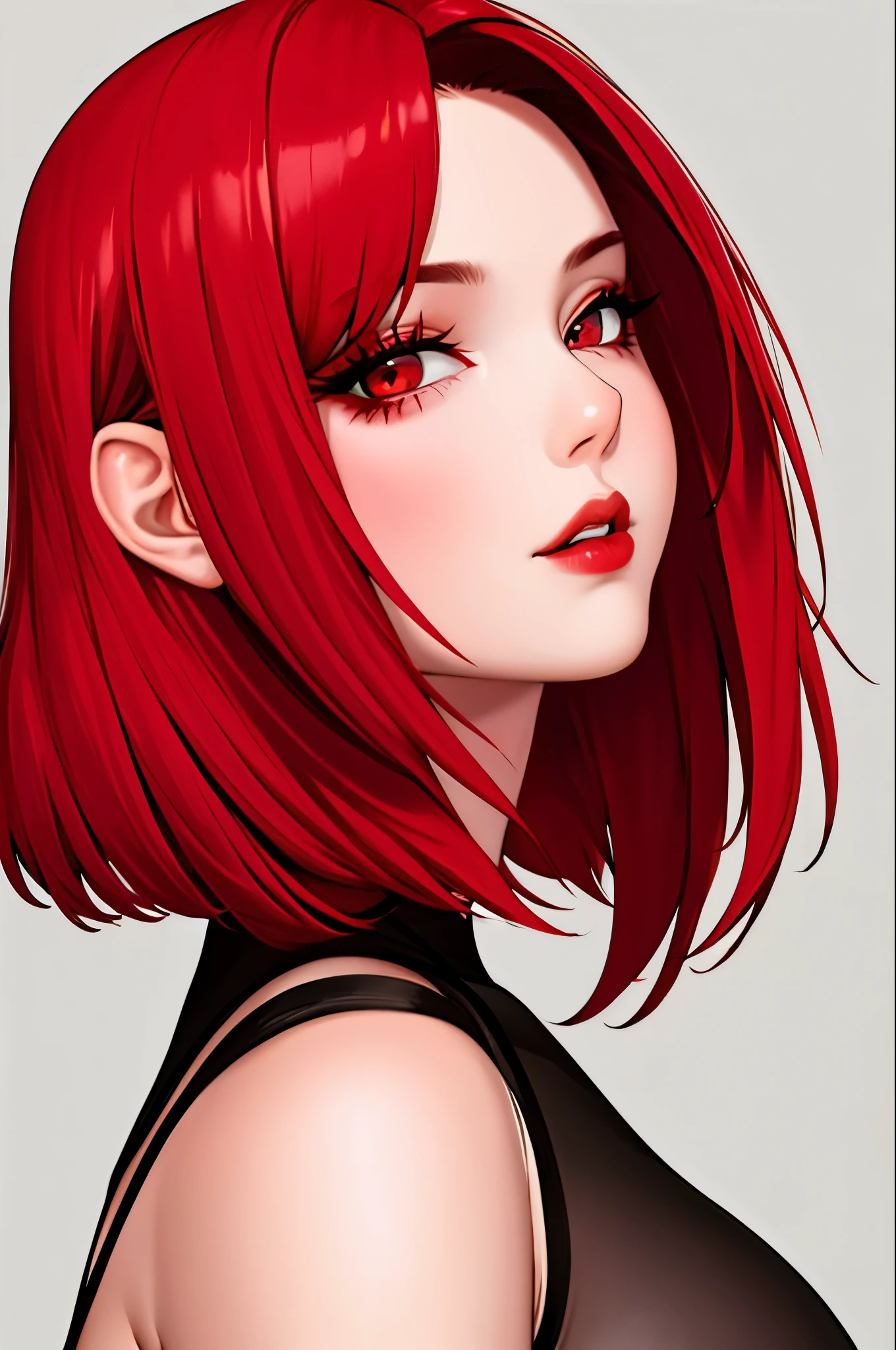 A close up of a woman with red hair and a black top - SeaArt AI