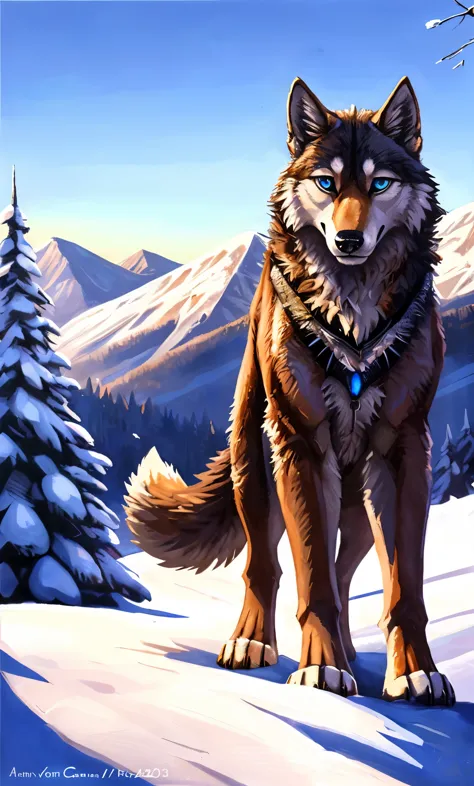 ((Solo)), male people, anthro wolf, (Multi-colored fur, White-brown:1.3，White tail pointed), (Height 2.1m,Tail length 1.2m), ((W...