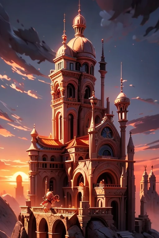 masterpiece, best quality, a fairy seeing the landscape, ancient city with magical ambient, sunset, ancient civilization, beautiful antient city at sunset, fantasy art style, rpg art style