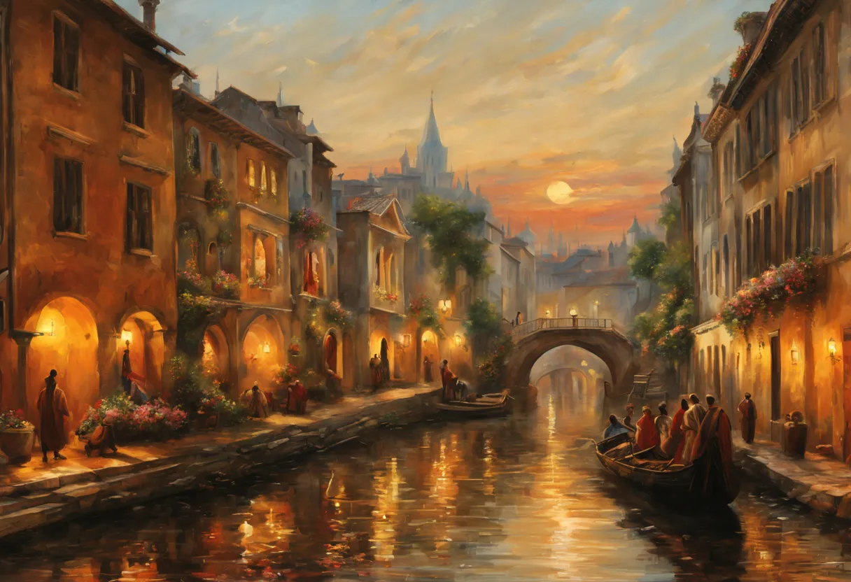 (best quality,4k,8k,highres,masterpiece:1.2),ultra-detailed,(realistic,photorealistic,photo-realistic:1.37),medieval city,sunset...