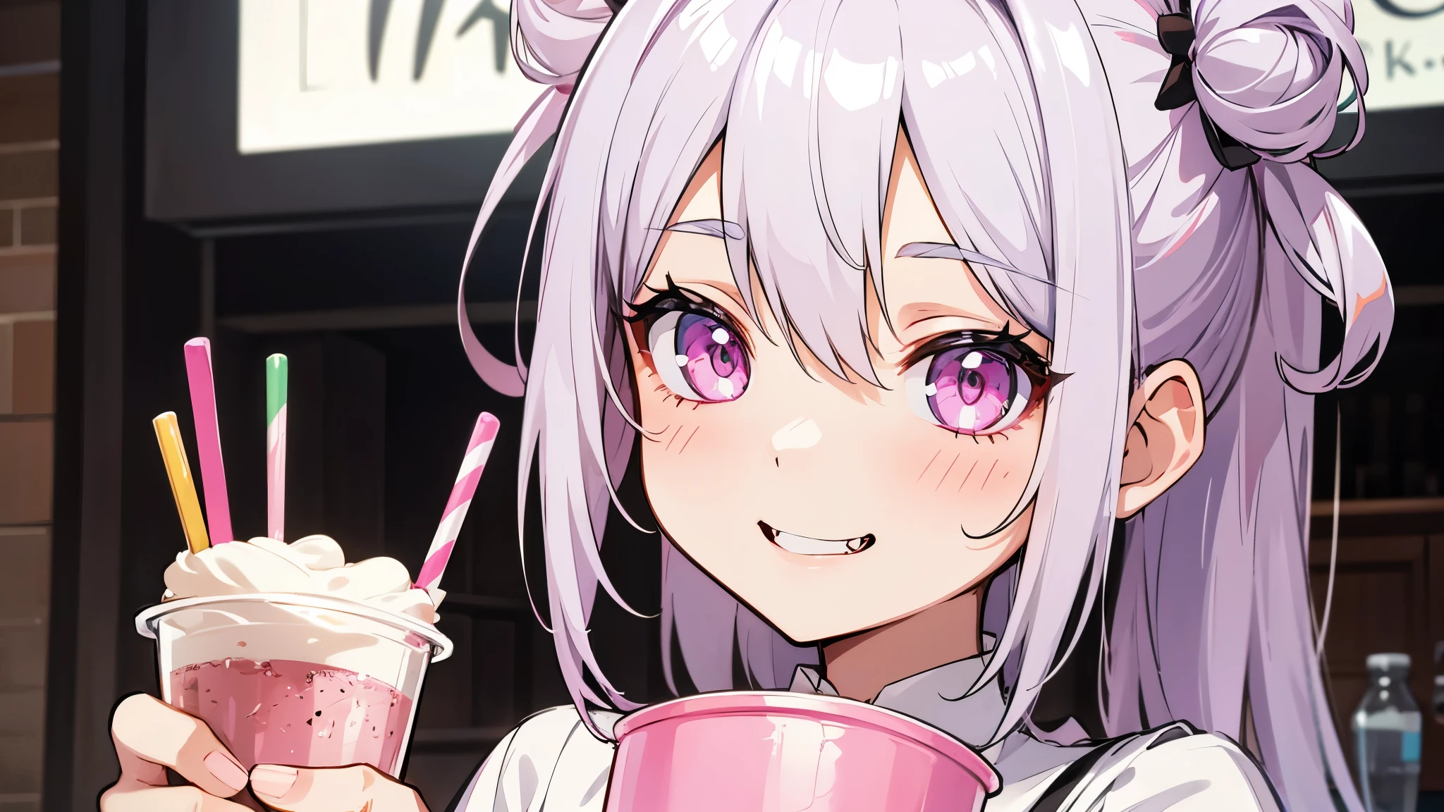 Anime girl holding a cup of milkshake with a straw - SeaArt AI