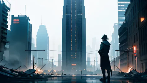 Cidade devastada, escuro, Tema sombrio, qualidade premium, Science fiction