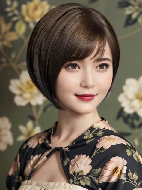 152
(20 year old woman,floral pattern dress), (super realistic), (high resolution), ((beautiful hairstyle 46)), ((short hair:1.4...