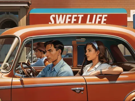 they are sitting in the car, by David Ligare, street life, by Stevan Dohanos, david ligare masterpiece, inspired by Art Frahm, 1...