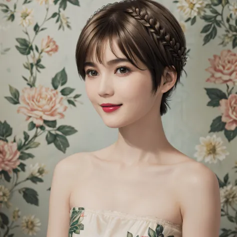 152
(20 year old woman,floral pattern dress), (super realistic), (high resolution), ((beautiful hairstyle 46)), ((short hair:1.4...