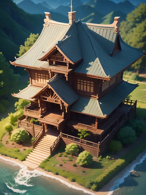 ((masterpiece、very detailed、CG Unity 8k、best quality、very detailed：1.2))、(Top quality: 1.2)、 The exterior of the house、asian sty...