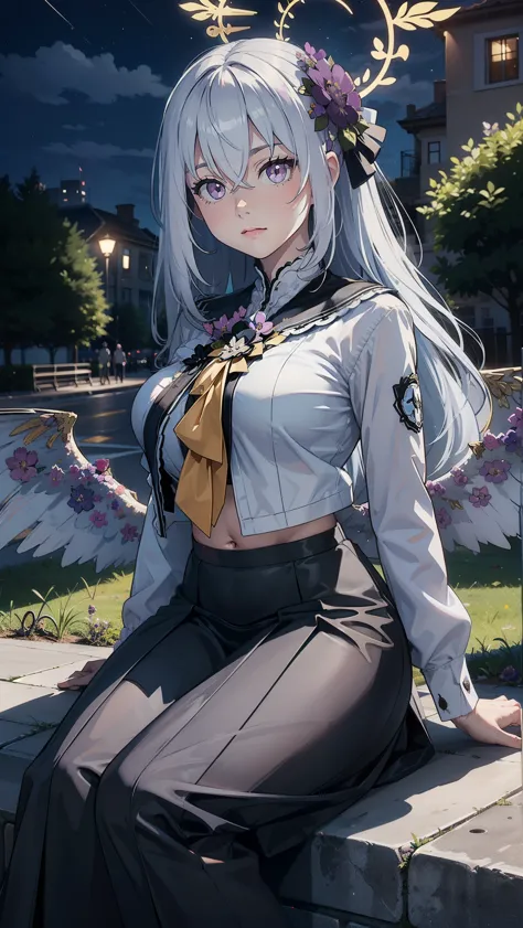 Masterpiece, high quality, 8k, ultra detail, huge breast, ((sitting, park)), (night), outdoors, (dynamic poses), ((azusadef))