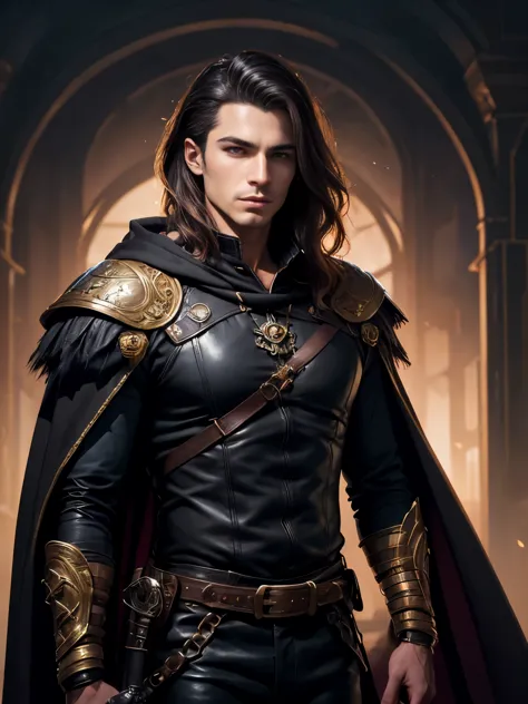 Araffed man in a black cloak and leather pants with a sword in his hands, Художник-график Magali Villeneuve, male vampire, male ...