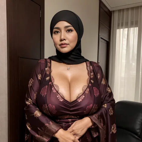 56 years Old, Hijab Indonesian mature woman, Big Tits : 46.9, Lace