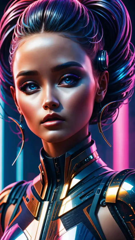 futuristic art girl, (best quality, high resolution, human development report), detailed facial features, intricate hairstyle, m...