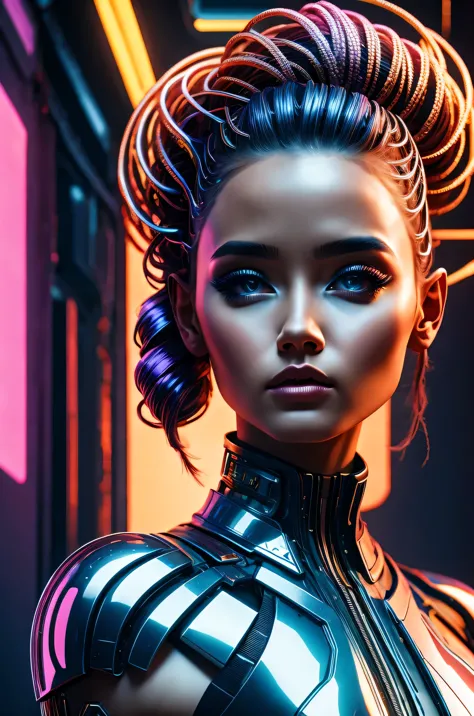 futuristic art girl, (best quality, high resolution, human development report), detailed facial features, intricate hairstyle, m...