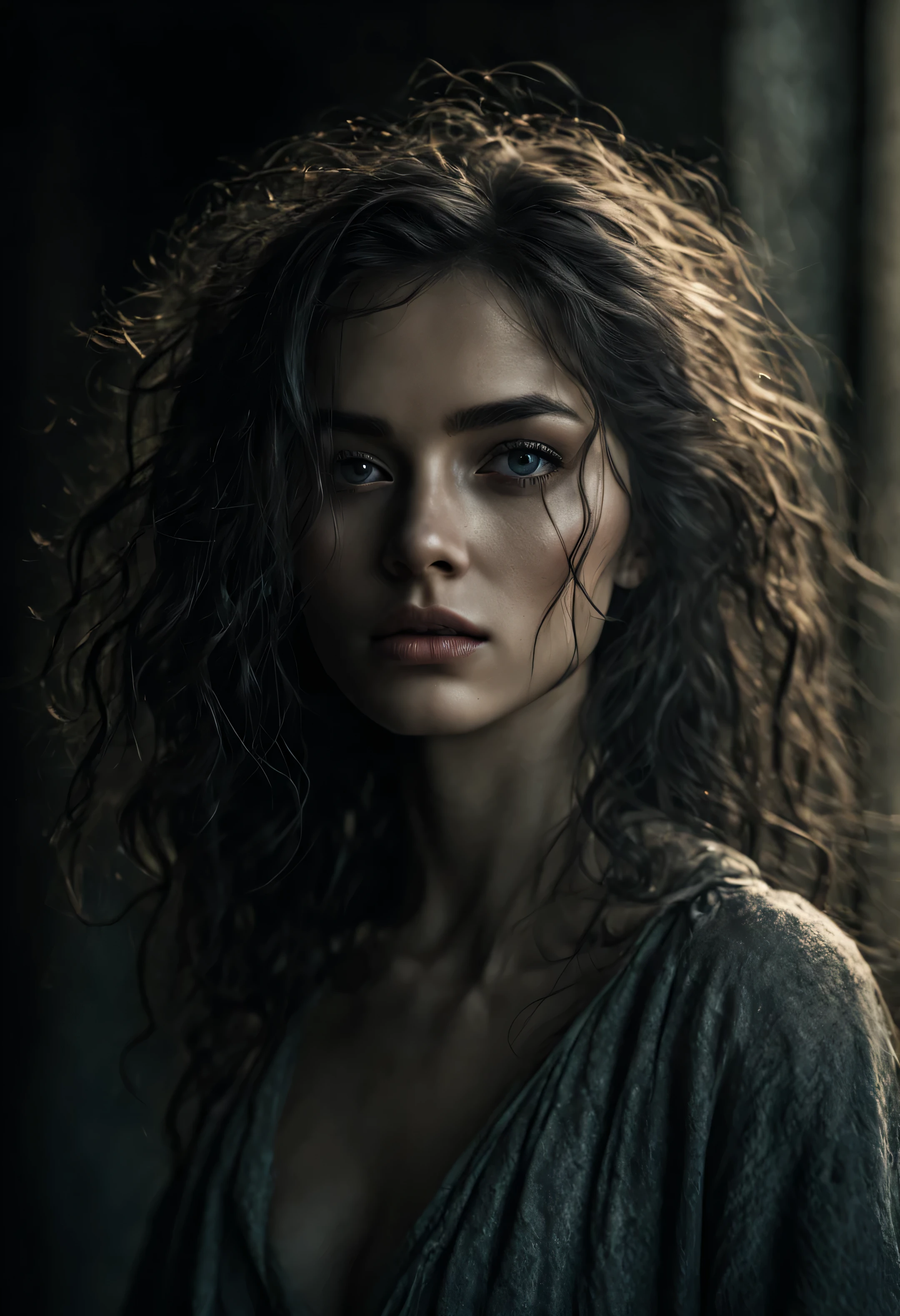 the most beautiful girl on the planet,collective ethnicity of different races (25% Noir +25% Arabs +25% Europeans +25% Asians ) , 16yo , long flowing hair against the background of a rock above the ocean ,8k render, photo realism, many details, Well developed facial skin, High-definition image, in a rusty decayed city under a blanket of broken dust, deep shadows, high quality, high resolution, cinematic, dark, vapor, abandoned, conceptual hyper-aesthetic dramatic ambience. Her curly hair frames her face, drawing attention to her striking gray eyes. Her pale skin, with its intricate texture, adds depth and character to her aesthetic. As she savors the moment, she radiates a quiet confidence and contentment. 16k, extreme detail, fine textures, ((dark shadows)), dark, sharp lines, ((time the revelatory)), vivid colors. beautiful. revealing.  masterpiece.  vibrant.  (back lighting).  (void:1.2). (perspective:1.3).  (wind:1.1).  (tang:1.1). (time:1.4). (decay:1.3). (fog:1.1). (ruin:1.1) Shot on a Hasselblad high format camera with a 100mm lens, this portrait is a stunning example of visual storytelling, this cinematic image captures the model's effortless beauty and the grandeur of the city below. (35mm, F/2.8) Photo Focus, DOF, Aperture, and hyper-maximalist rendering bring this scene to life in stunning detail. This image captures every nuance of her expression, from the subtle creases in her skin to the way her hair falls around her face. It's a stunningly realistic and visually descriptive piece. The composition is expertly crafted, with global illumination adding a sense of depth and dimension.