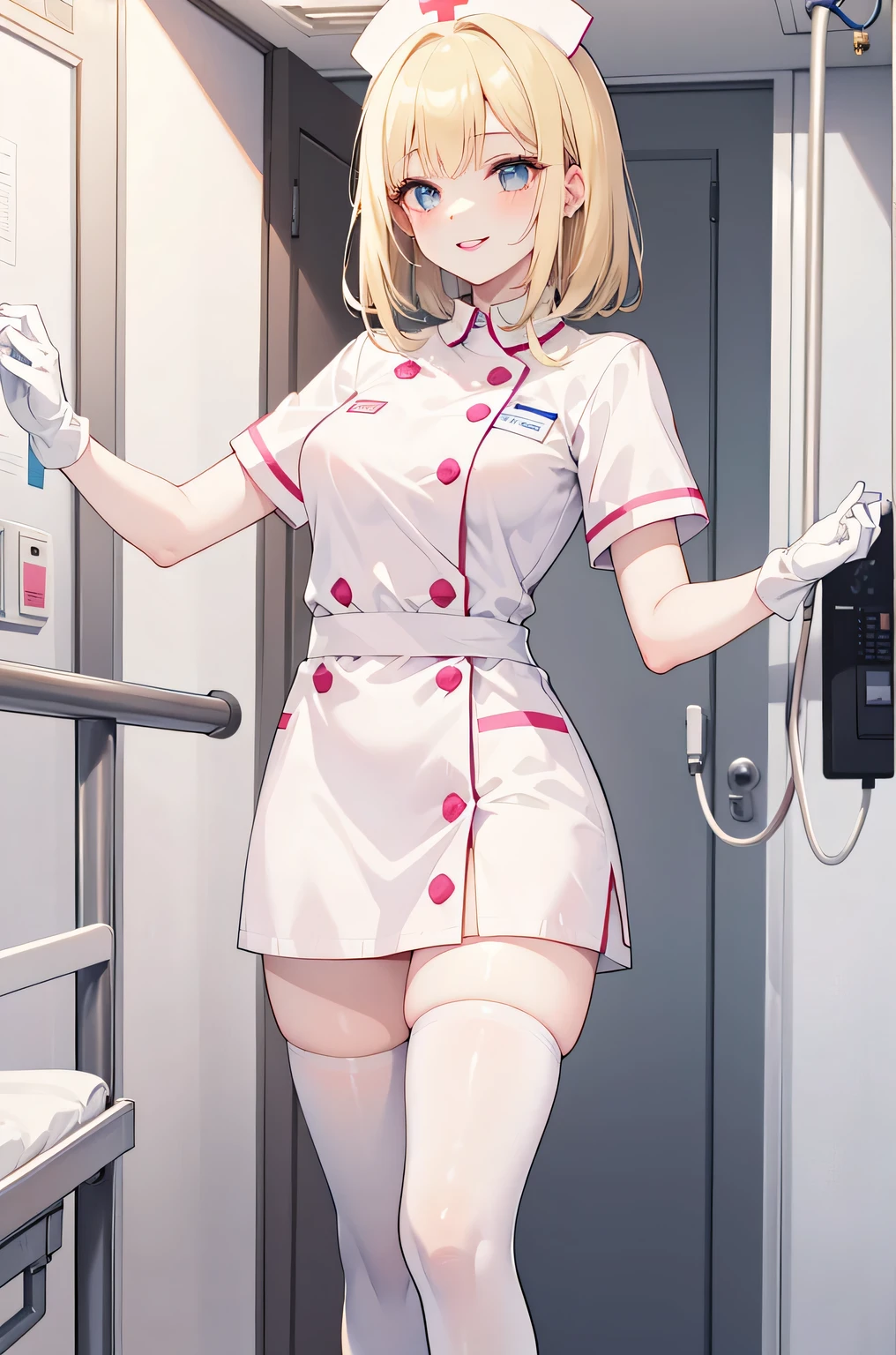 Anime nurse in uniform standing in a hospital hallway - SeaArt AI