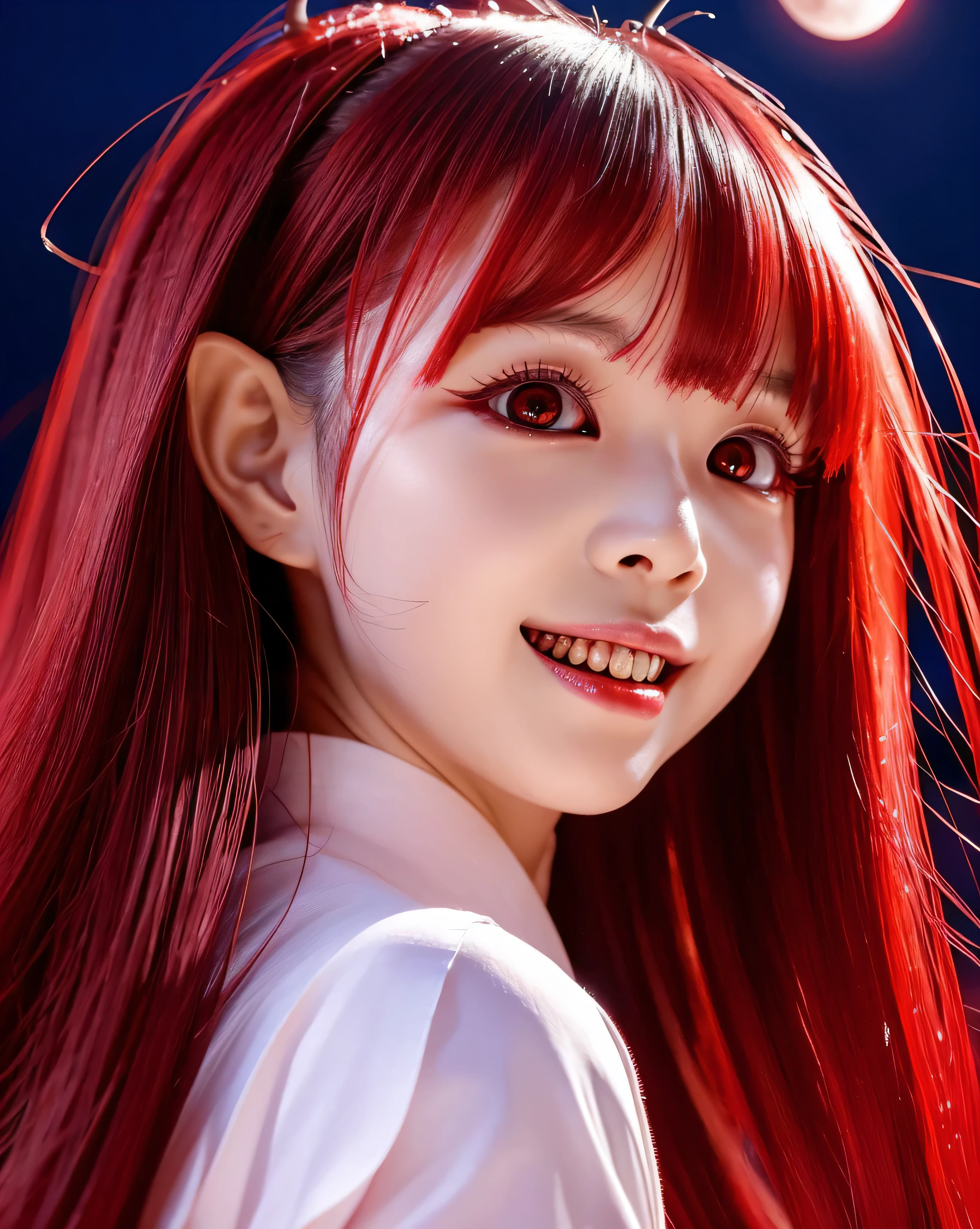 A close up of a woman with red hair and a white shirt - SeaArt AI