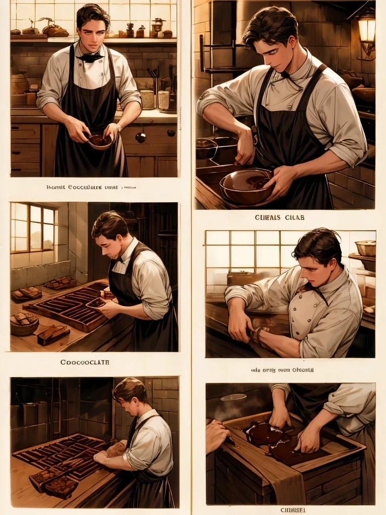 masterpiece, collage of a man baking chocolate