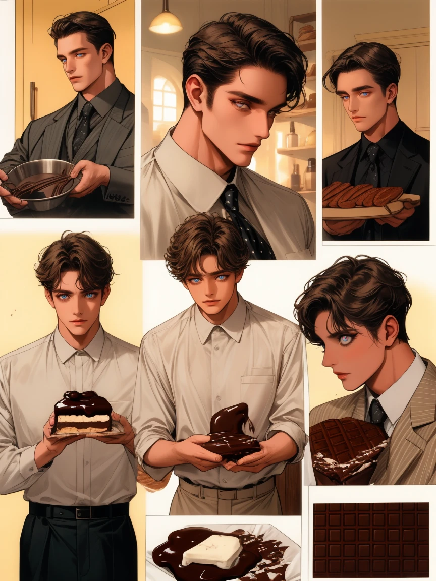 masterpiece, collage of a man baking chocolate