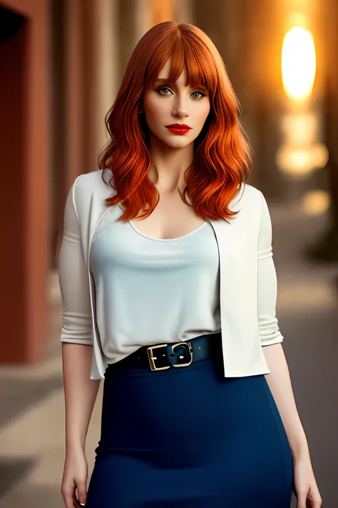 Foto de corpo inteiro,  Bryce Dallas Howard, cores vibrantes, red hair, Executive Woman-themed Clothing, scarpins de salto alto,...