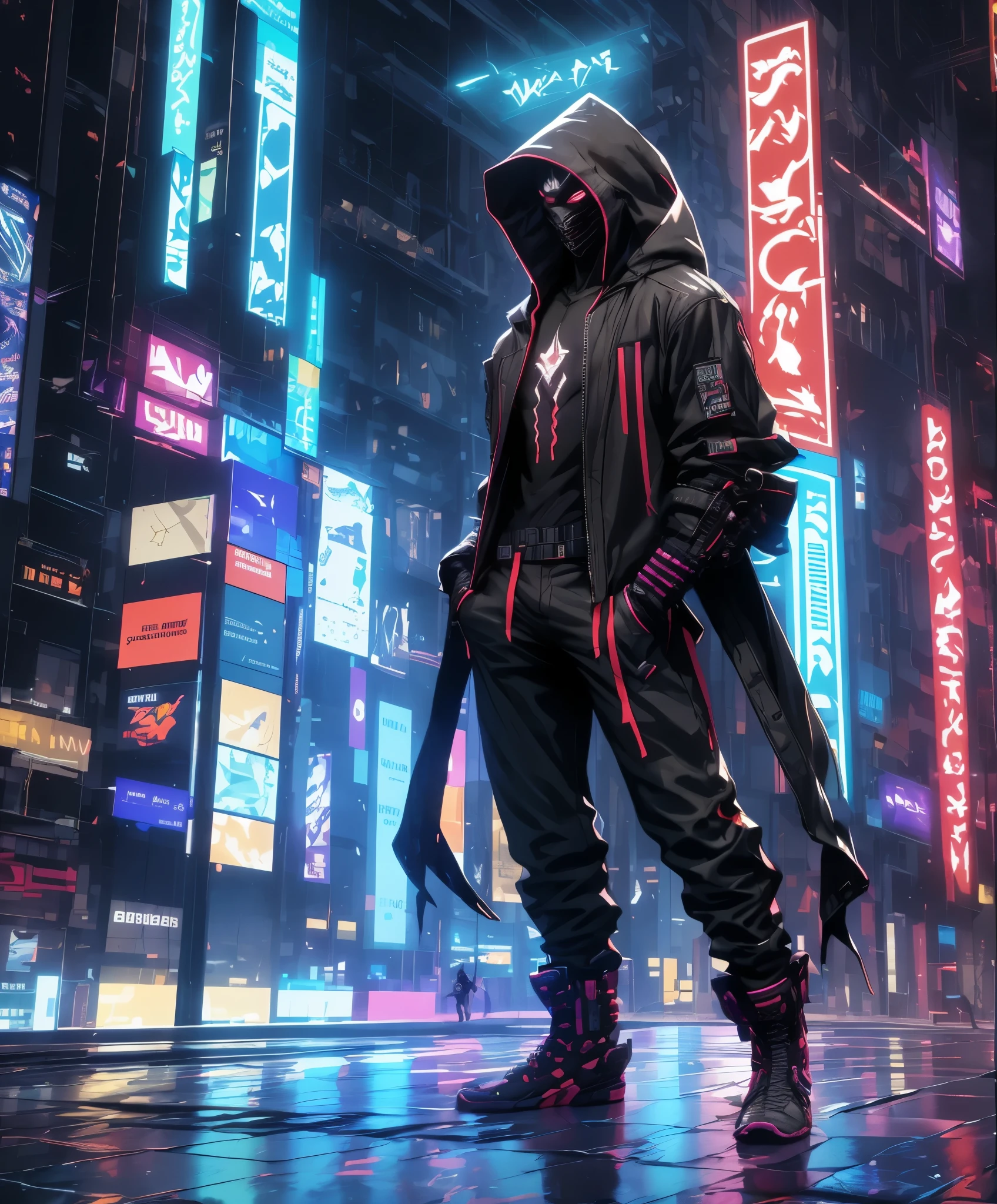 A man wearing a colorful jacket and black pants stands in a dark room, Wearing robes in cult colors, Colorful clothing, character from mortal kombat, As a character in Tekken, fighting game characters, Cyberpunk Assassin, Color masked mage, cyberpunk clothing, Colorful clothes, colored ninja, wearing leather assassin armor, an edgy teenage assassin, cool jacket, cyberpunk street goon