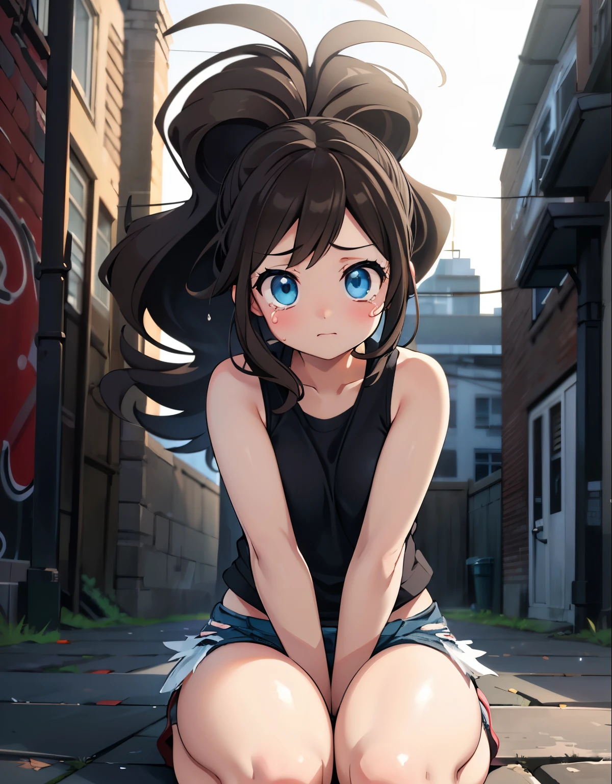 Anime girl sitting on the ground with her legs crossed - SeaArt AI