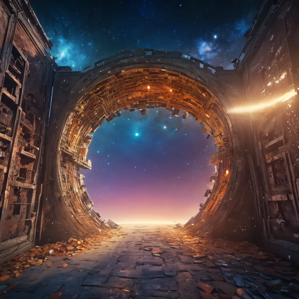 aerial view of a forgotten ((open gateway)) of time and space.(best quality,4k,8k,highres,masterpiece:1.2),ultra-detailed,(reali...