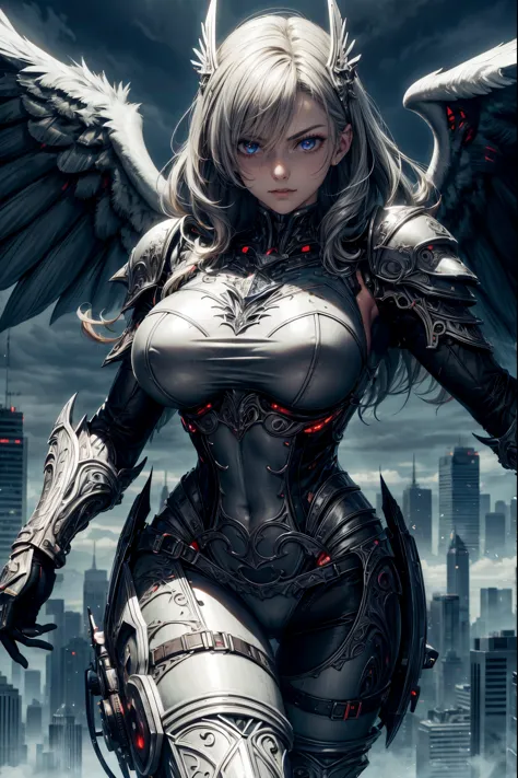 broken skyscraper in distant,battle angel,float,huge wings, heavy armor,bare thigh, valkyrie (sharp focus, eyes focus, masterpiece,best quality, realistic detail,clear image,realistic,high resolution)
 ,vamptech
