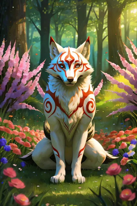 a beautiful wallpaper with a female amaterasu as the main subject, rendered in high resolution with ultra-detailed features. The...