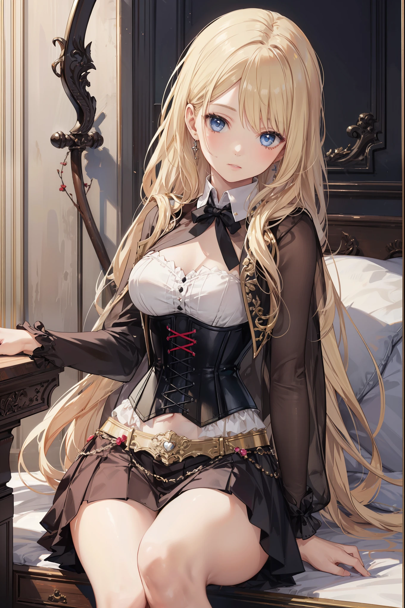 Anime girl sitting on a bed with a sword in her hand - SeaArt AI