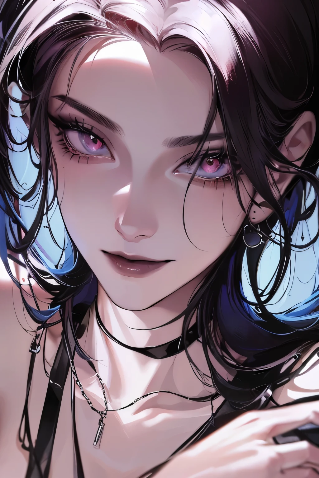 1girl,
(best quality, 4k, 8k, highres, masterpiece:1.2), ultra-detailed, (portrait, mid-twenty,solo_female,dress, straight_hair,collarbone,(masterpiece,best quality), black hair, gothic, black lipstick,smirk,hair pulled back,hair_pulled_back,milf,mature_woman,hair_pulled_back,city background,neon city background , cityscape, dangerous, evil woman , messy hair 