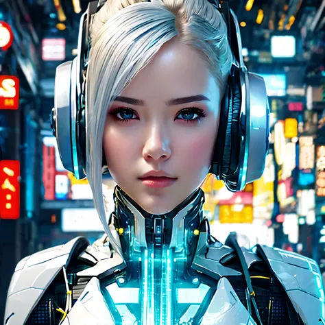 a close up of a woman with headphones on and a futuristic suit, cyberpunk art inspired by Marek Okon, cgsociety contest winner, ...