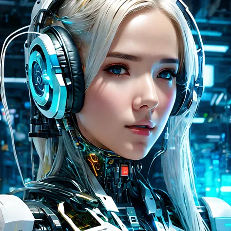 a close up of a woman with headphones on and a futuristic suit, cyberpunk art inspired by Marek Okon, cgsociety contest winner, ...