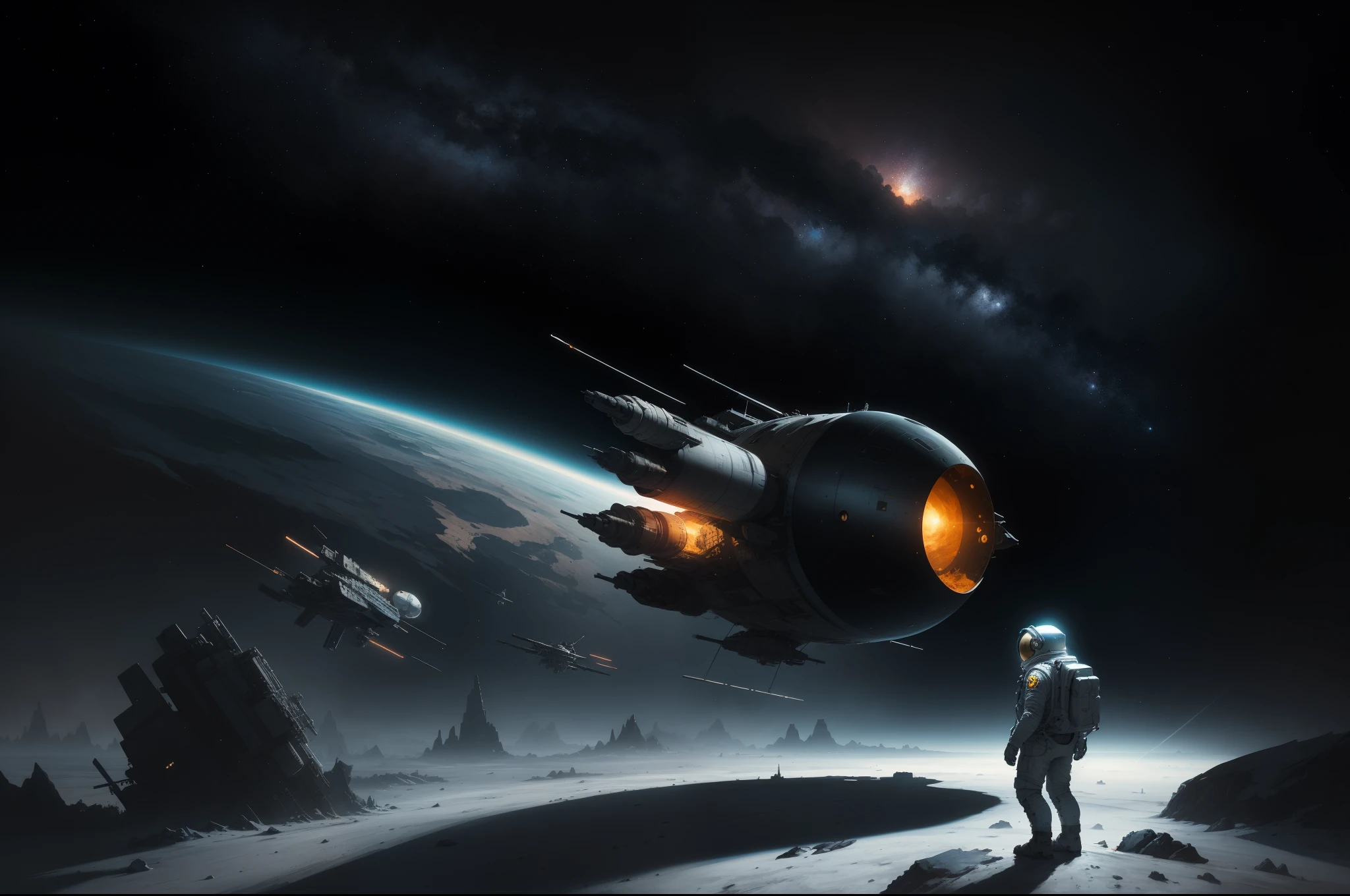 best quality,highres,(realistic:1.37) painting of a government secret space mission,sci-fi,space exploration, astronauts in spacesuits, space shuttle lifting off, satellite deployment, mission control center, earth in the background, stars and galaxies, vivid colors, studio lighting, intense focus, detailed spaceship engines, futuristic technology, mysterious atmosphere, surreal space landscapes, epic space battles, interstellar travel